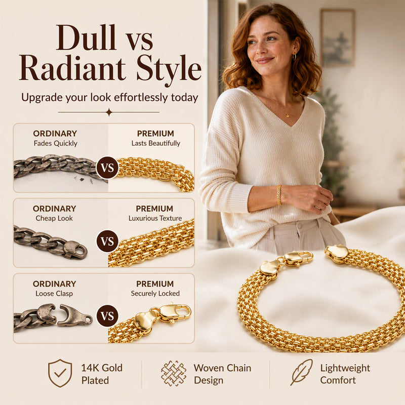 50% de Réduction – Bracelet Manchette Doré en Maille Tressée