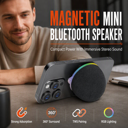 🔊🧲 Mini enceinte Bluetooth magnétique – Lumière ambiante RGB, son clair, fixez-la partout pour une musique d’ambiance dans la cuisine, la salle de bain ou au camping 🎵🌈