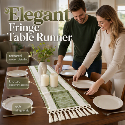 ✨ PROMO FLASH : 50% DE RÉDUCTION ! 🏠 Chemin de Table Élégant à Franges – Coton Polyester – Détail Tissé Texturé & Pompons for Salle à Manger & Console 🪡