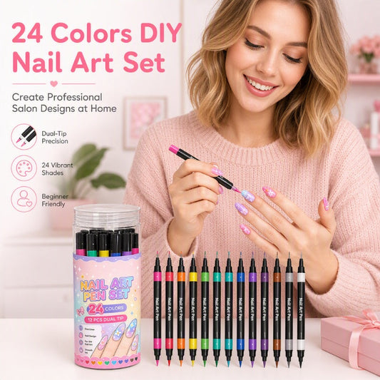 Coffret Stylos Nail Art Double Pointe – 24 Couleurs Vibrantes pour Manucure DIY