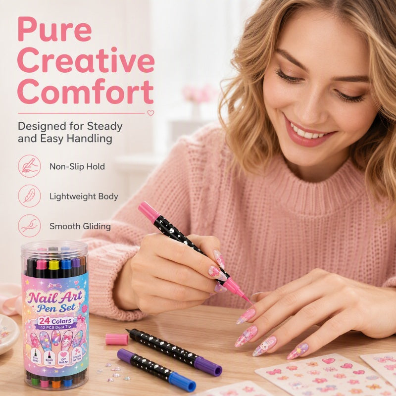 50% de Réduction – Coffret Stylos Nail Art Double Pointe 24 Couleurs