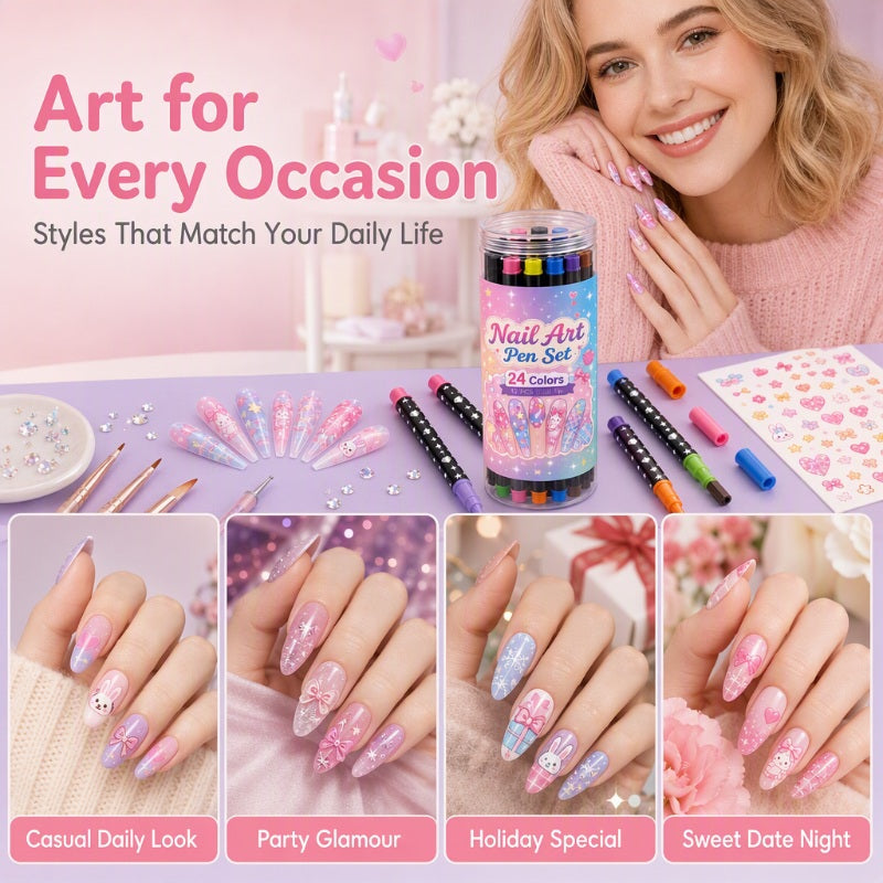 50% de Réduction – Coffret Stylos Nail Art Double Pointe 24 Couleurs