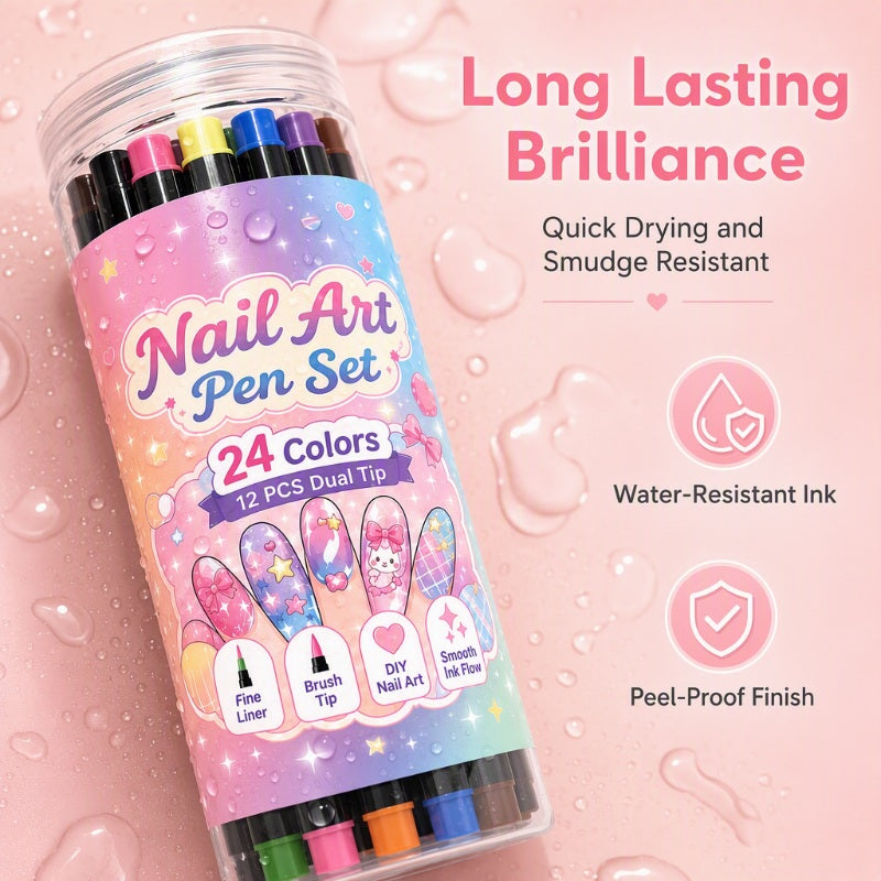 50% de Réduction – Coffret Stylos Nail Art Double Pointe 24 Couleurs