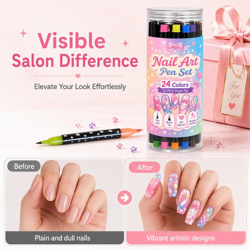 50% de Réduction – Coffret Stylos Nail Art Double Pointe 24 Couleurs