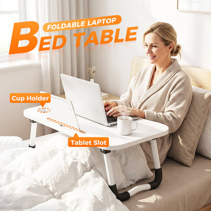 📢📢40% DE RÉDUCTION !! ⏰Table de Lit Pliable pour Ordinateur avec Porte-Gobelet