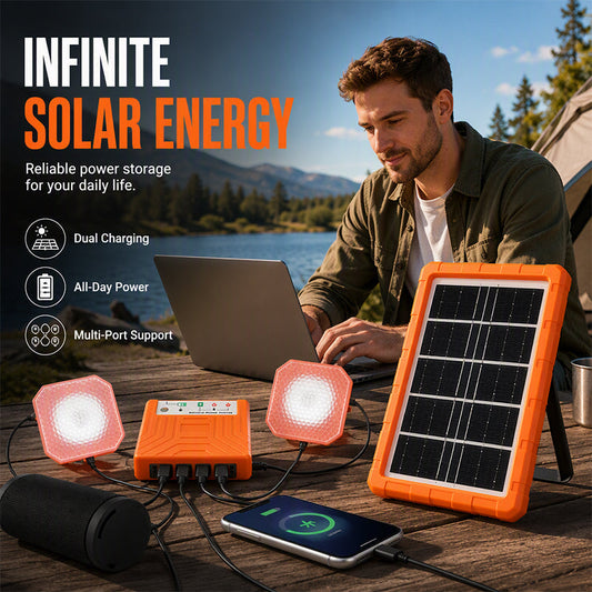Kit d'Éclairage Solaire Portable pour Camping – Panneau Solaire, Chargeur USB & 2 Lampes LED