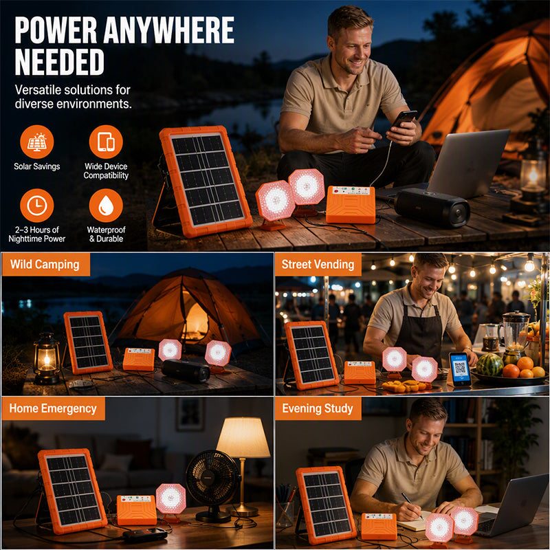 Kit d'Éclairage Solaire Portable pour Camping – Panneau Solaire, Chargeur USB & 2 Lampes LED
