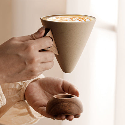 ☕ PROMO FLASH : 50% DE RÉDUCTION ! 🍂 Tasse à Café Vintage – Anse en Bois & Sous-tasse – Poterie Rustique & Émail Mat – 150 ml for Moments Chaleureux ✨