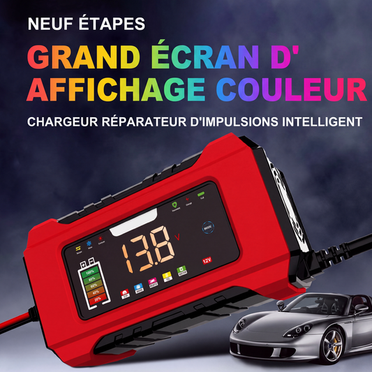Chargeur de Batterie Intelligent 12V 6A pour Voiture & Moto – 9 Étapes, Écran LCD & Mode Réparation