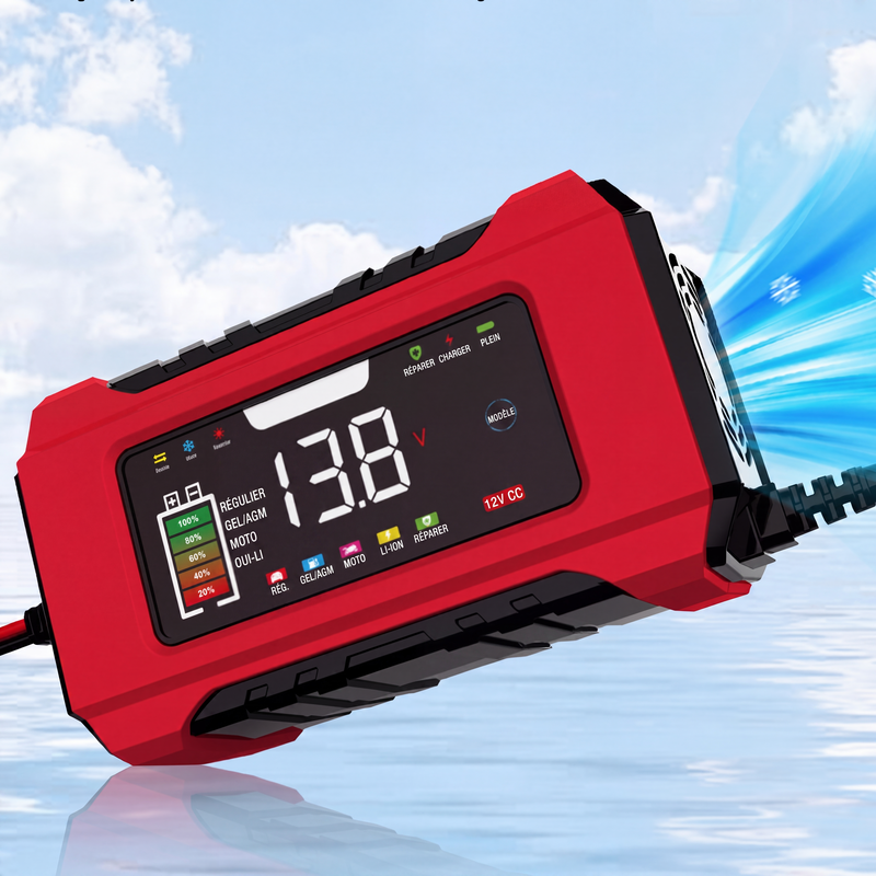 53% de Réduction – Chargeur de Batterie Intelligent 12V 6A pour Voiture et Moto, 9 Étapes, Écran LCD et Mode Réparation