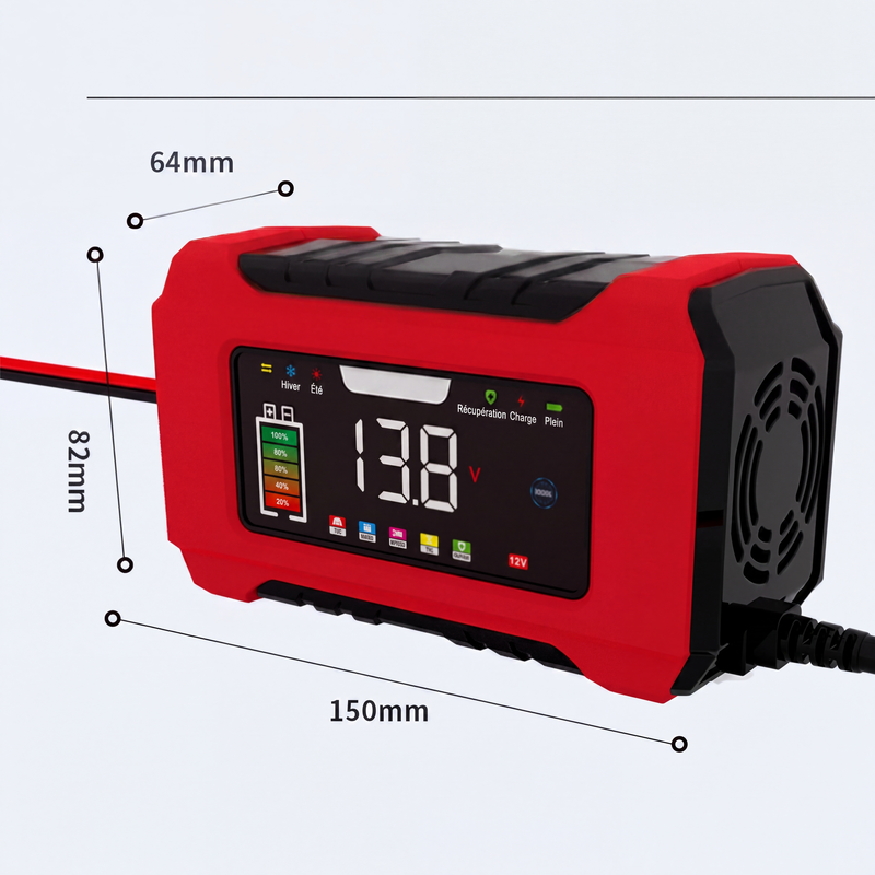 53% de Réduction – Chargeur de Batterie Intelligent 12V 6A pour Voiture et Moto, 9 Étapes, Écran LCD et Mode Réparation
