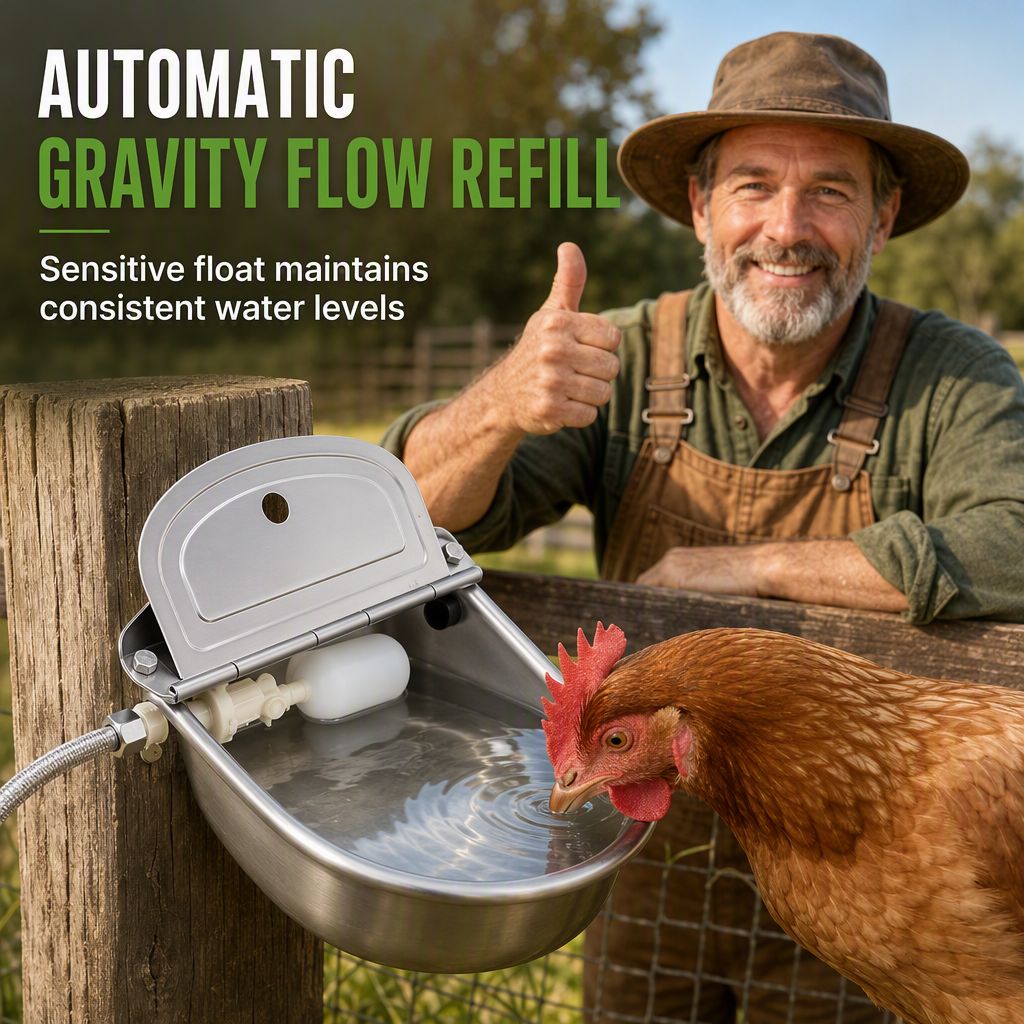 50% de Réduction – Abreuvoir Automatique en Acier Inoxydable 304 à Flotteur pour Bétail, Chevaux, Bovins, Moutons et Chiens