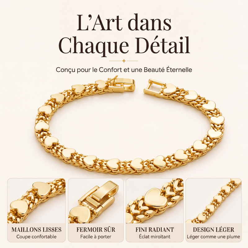 Bracelet Cœur en Acier Inoxydable – Maillons Romantiques, Finition Poliée