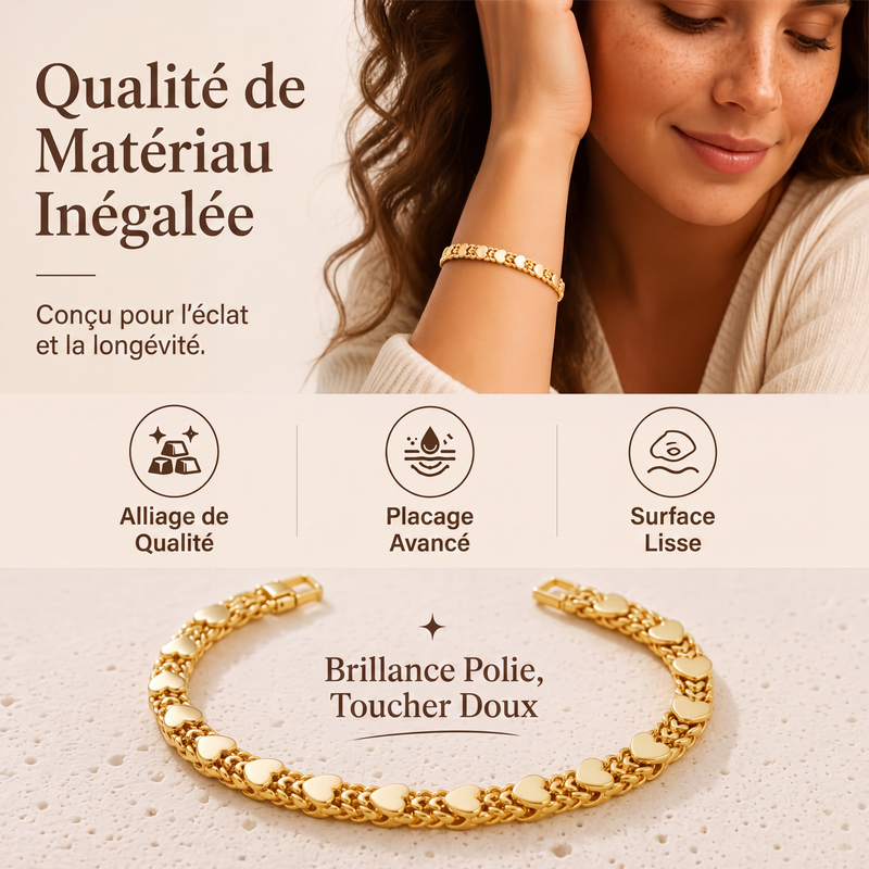 Bracelet Cœur en Acier Inoxydable – Maillons Romantiques, Finition Poliée