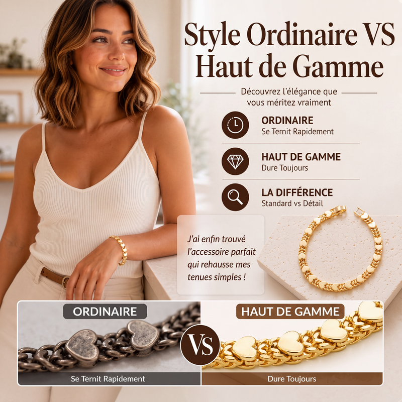 Bracelet Cœur en Acier Inoxydable – Maillons Romantiques, Finition Poliée