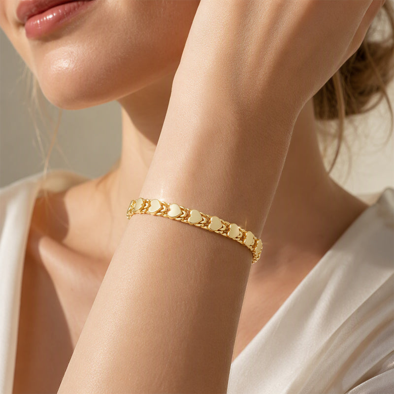 Bracelet Cœur en Acier Inoxydable – Maillons Romantiques, Finition Poliée