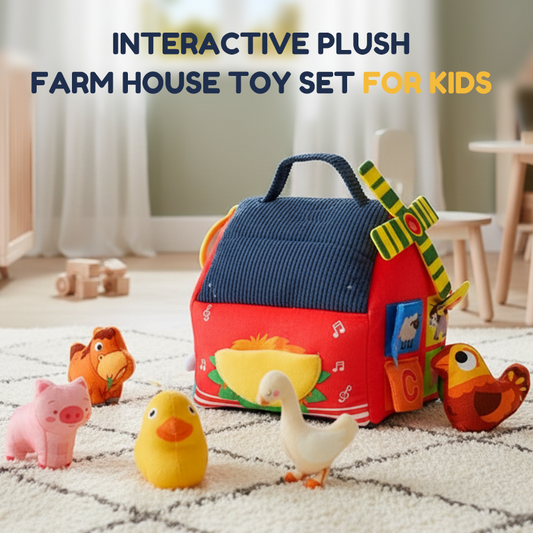 Maison de Ferme Interactive en Peluche – Jouet d'Éveil avec Marionnettes pour Bébé