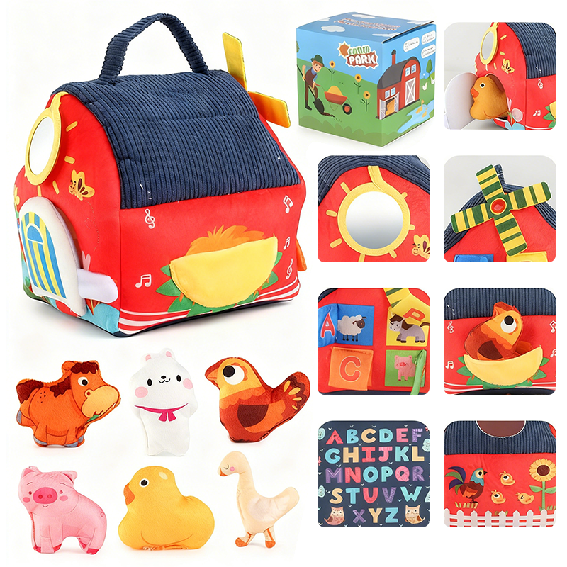 Maison de Ferme Interactive en Peluche – Jouet d'Éveil avec Marionnettes pour Bébé