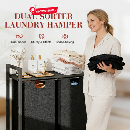 Panier à Linge Double avec Étagère de Rangement