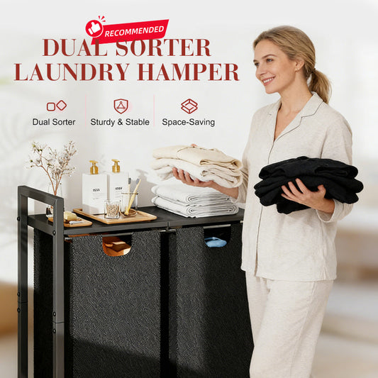 Panier à Linge Double avec Étagère de Rangement