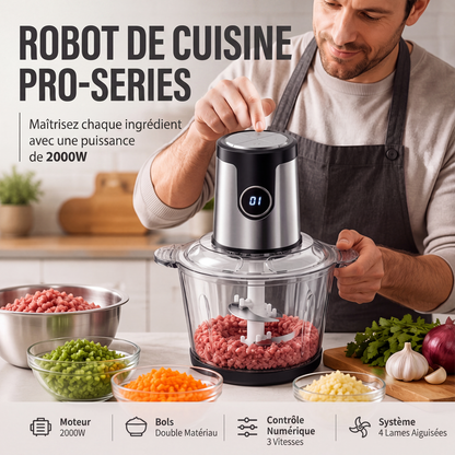 50% de Réduction – Robot de Cuisine 2000W, Bol 2/3L Acier Inoxydable