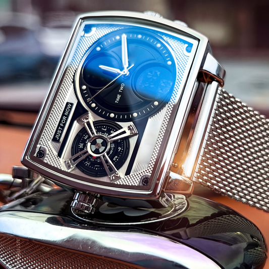 Montre Carrée Lumineuse pour Hommes avec Double Chronographe