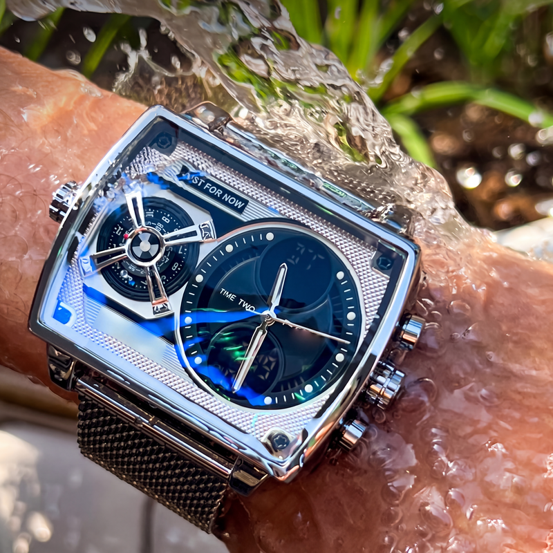 Montre Carrée Lumineuse pour Hommes avec Double Chronographe