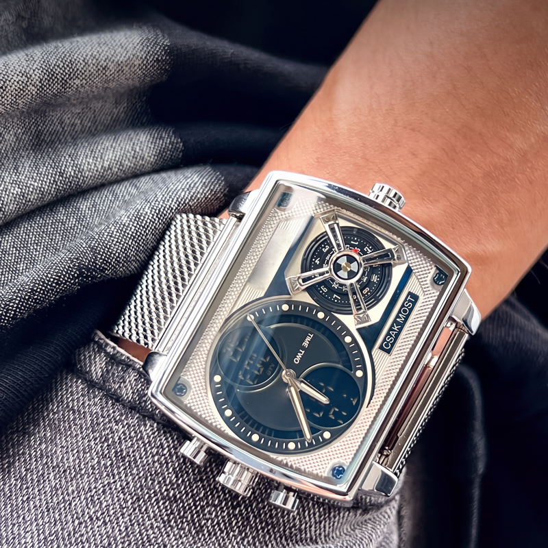 Montre Carrée Lumineuse pour Hommes avec Double Chronographe