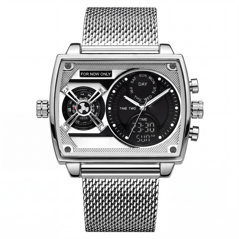 Montre Carrée Lumineuse pour Hommes avec Double Chronographe