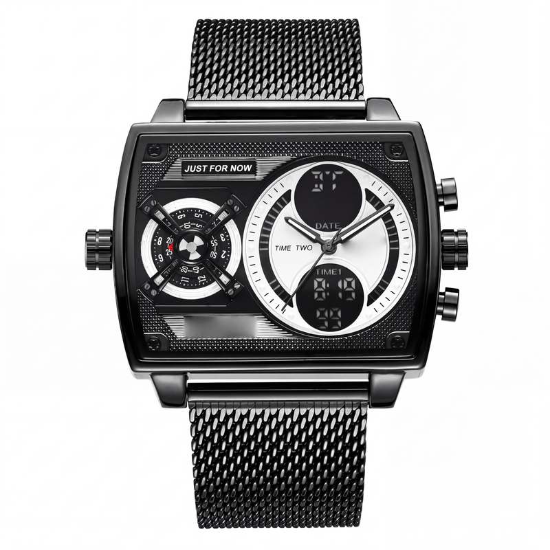 Montre Carrée Lumineuse pour Hommes avec Double Chronographe