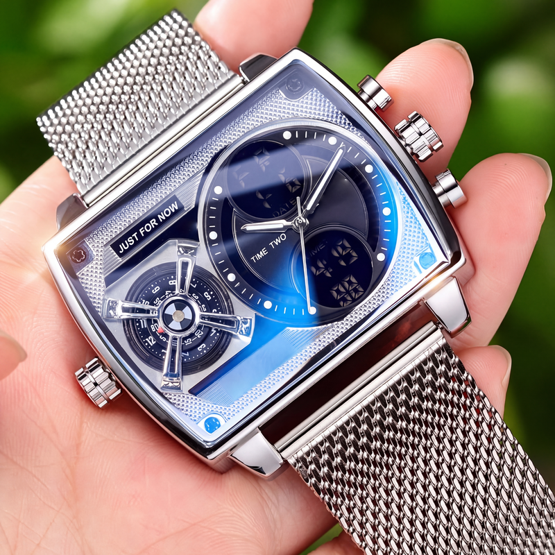Montre Carrée Lumineuse pour Hommes avec Double Chronographe