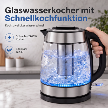 💥 PROMO -50% ! Bouilloire en verre 2L – Sécurisée, Filtre à Thé, Design Épuré ✨