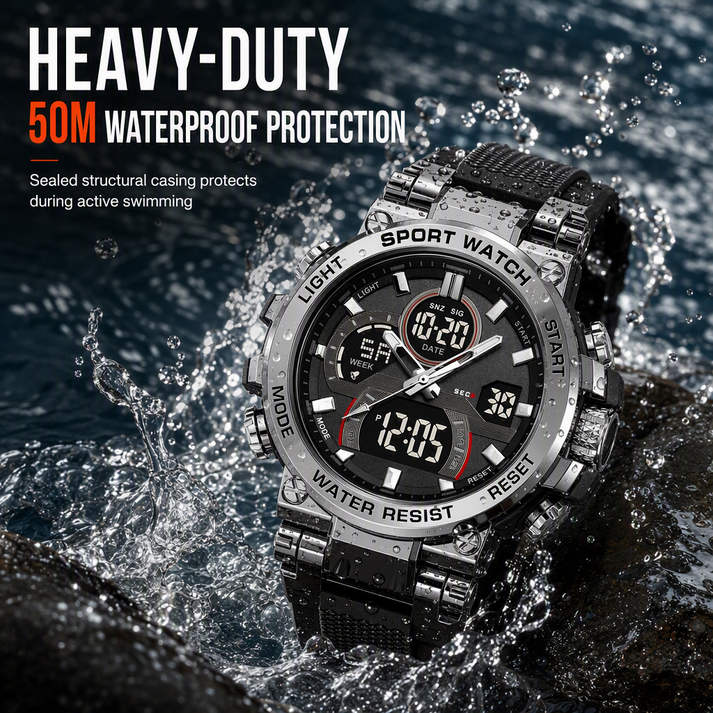⌚ PROMO FLASH : 50% DE RÉDUCTION ! Montre de Sport Numérique Style Tactique – Double Affichage & Étanche 50 M for Toutes Vos Aventures en Plein Air 💧✨