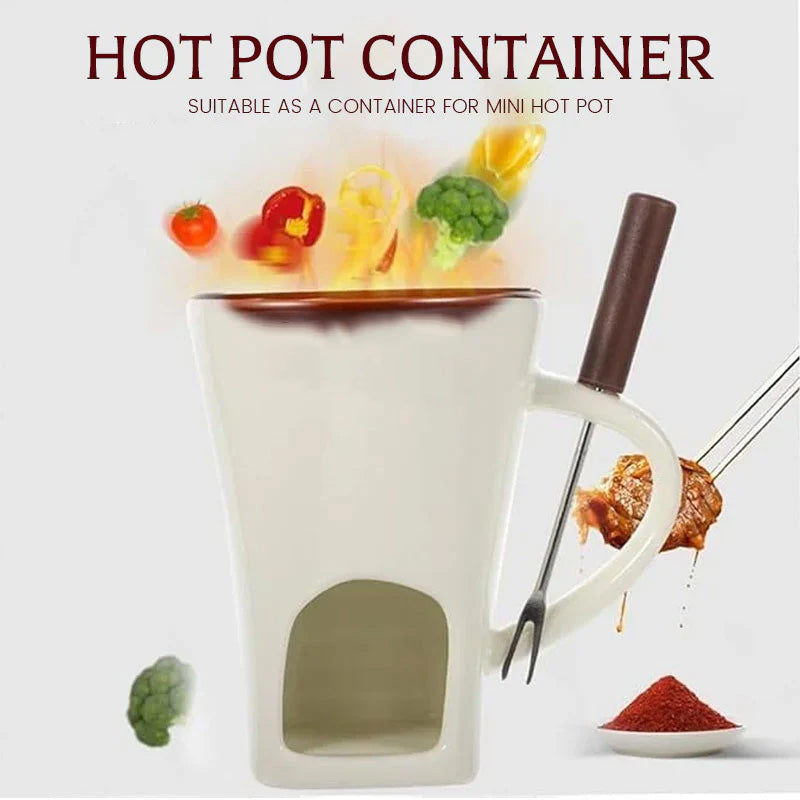 📢 50% de Réduction – Tasse à Fondue au Chocolat en Céramique avec Chauffe-Plat à Bougie, Set 200 ml avec Fourchette