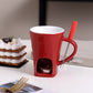 📢 50% de Réduction – Tasse à Fondue au Chocolat en Céramique avec Chauffe-Plat à Bougie, Set 200 ml avec Fourchette