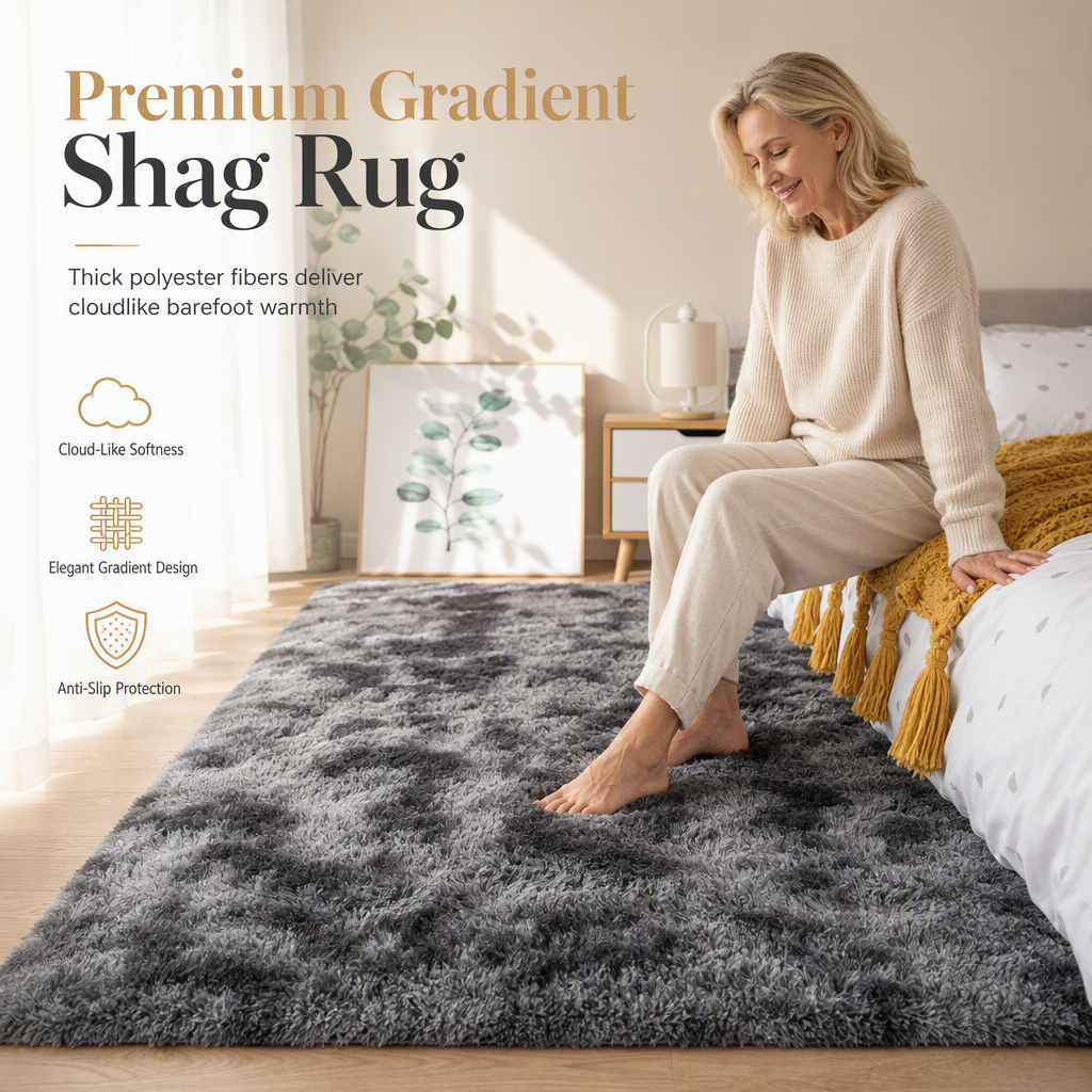 Tapis Shaggy Épais en Peluche Dégradé Tie-Dye pour Salon, Chambre et Chevet