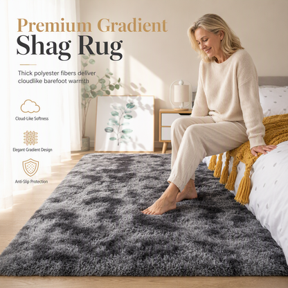 Tapis Shaggy Épais en Peluche Dégradé Tie-Dye pour Salon, Chambre et Chevet