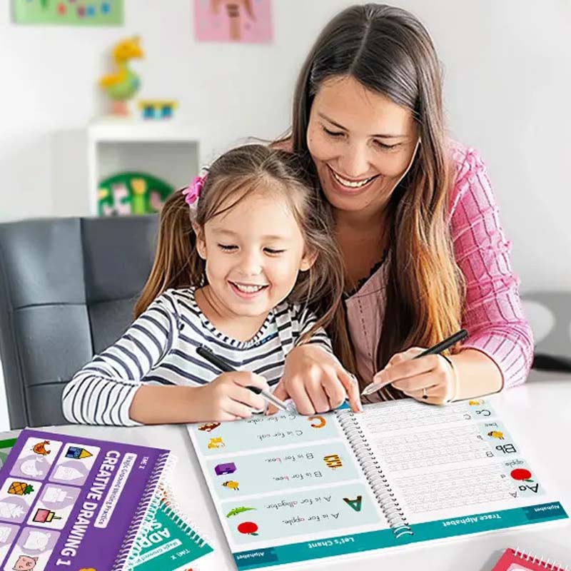 Coffret de Cahiers d'Écriture Magiques à Rainures – Réutilisables & Guide-Doigts pour Enfant