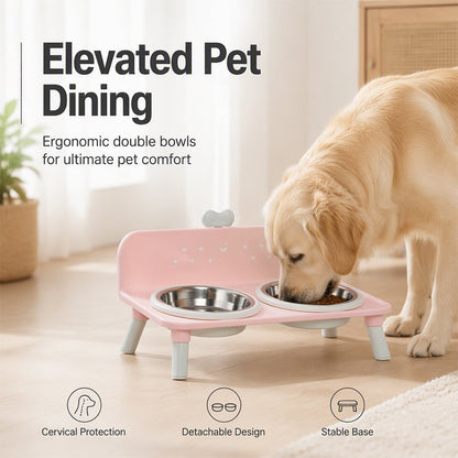 🐱🐶 Gamelles doubles surélevées – Protection cervicale et bols amovibles, pour des repas confortables et sains au quotidien 🥣💚