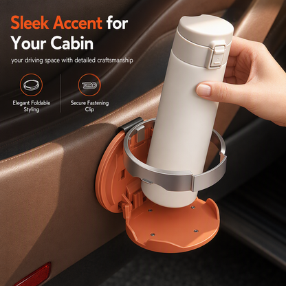 Porte-Gobelet de Voiture Pliable en Cuir – Support Boisson & Téléphone avec Clip