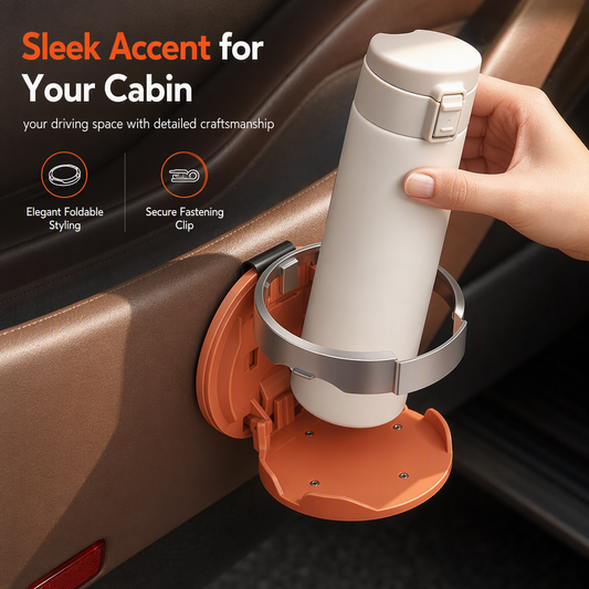 Porte-Gobelet de Voiture Pliable en Cuir – Support Boisson & Téléphone avec Clip