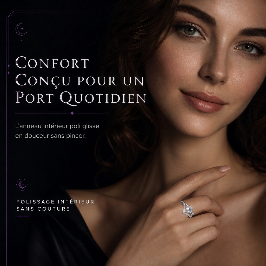 Bague Croissant de Lune Couronne en V – Pierre de Lune & Pavage Brillant