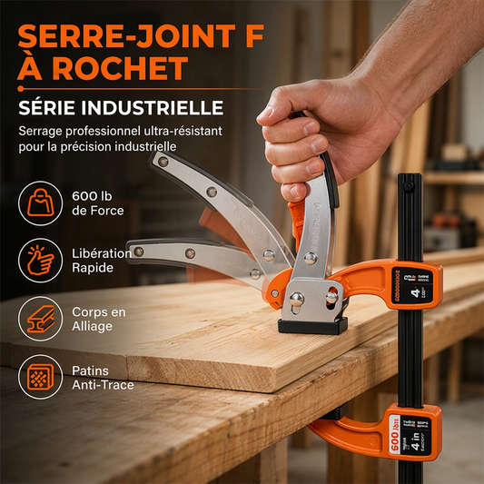 Serre-Joint en F à Cliquet pour Menuiserie – Alliage d'Aluminium & Serrage à Une Main