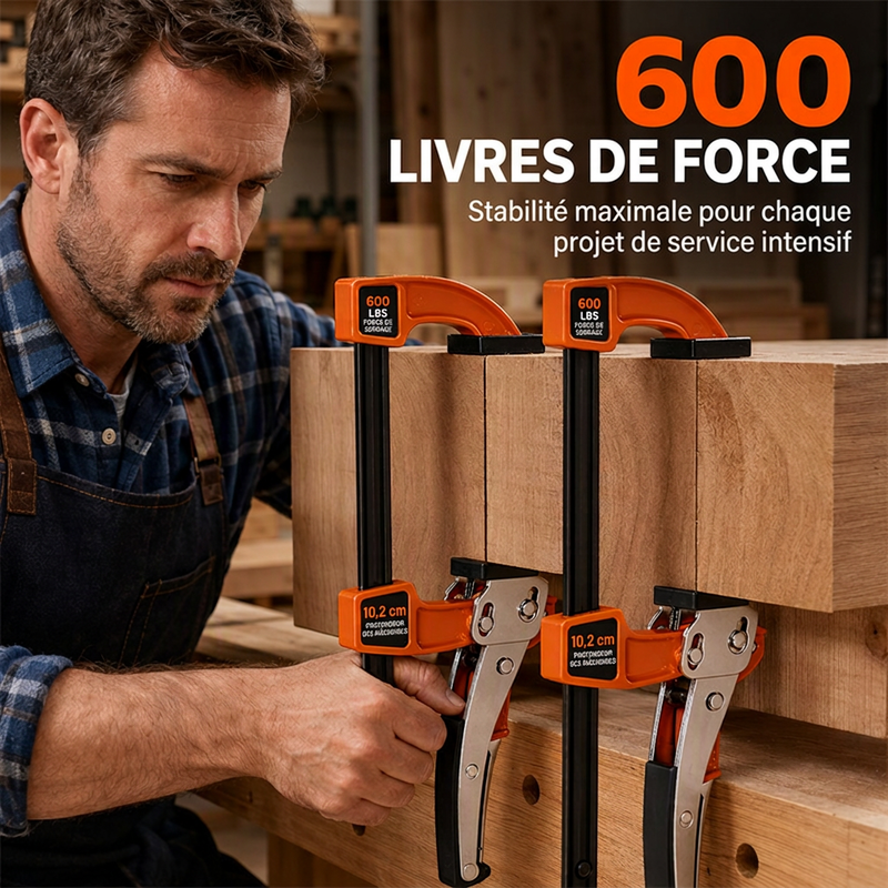 Serre-Joint en F à Cliquet pour Menuiserie – Alliage d'Aluminium & Serrage à Une Main