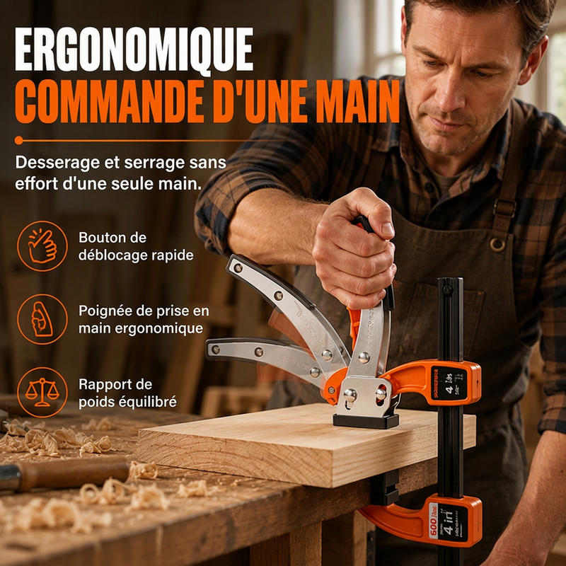 Serre-Joint en F à Cliquet pour Menuiserie – Alliage d'Aluminium & Serrage à Une Main