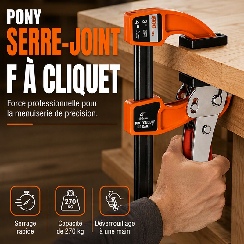 Serre-Joint en F à Cliquet pour Menuiserie – Alliage d'Aluminium & Serrage à Une Main