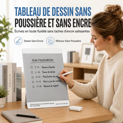 Tableau Blanc Magnétique Sans Encre – Stylet 0,5 mm, Effacement Instantané, Cadre ABS