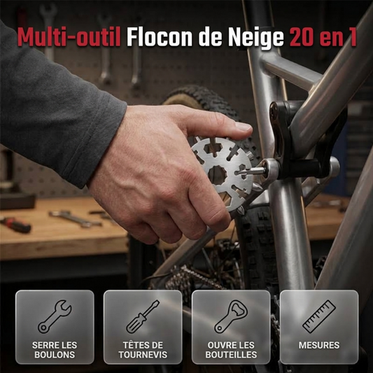 Multi-Outil Flocon de Neige 20-en-1 – Acier Inoxydable, Format de Poche