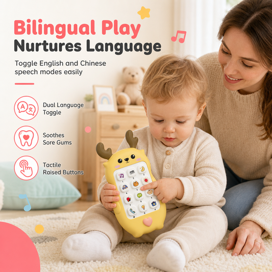 Téléphone d'Éveil Bébé Faon – Musical, Sons Doux & Anneau de Dentition