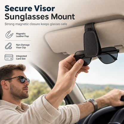 Porte-Lunettes Pare-Soleil Voiture Magnétique – Cuir Doux, Porte-Cartes Intégré, 5 Coloris